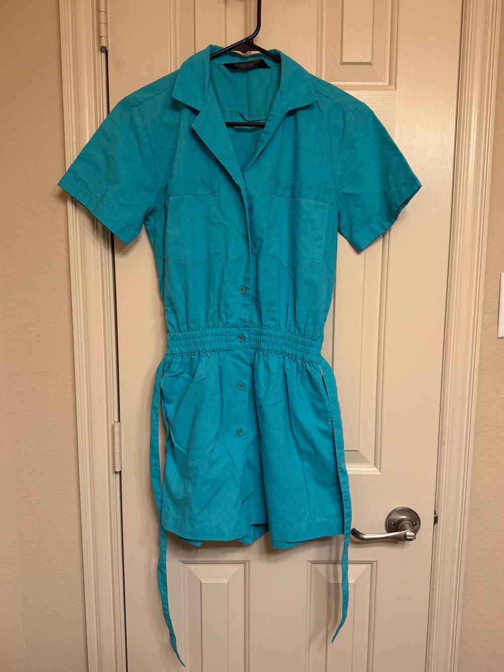 Vintage Belted Button Up Cotton Short Sleeve Romper